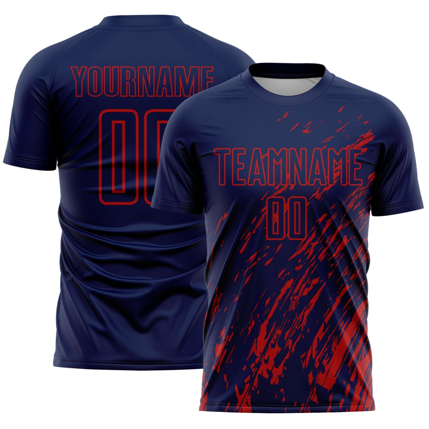 Custom Navy Red Splash Sublimation Soccer Uniform Jersey - Main View
