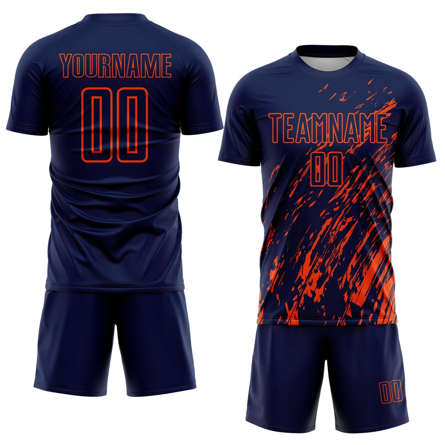 Custom Navy Orange Splash Sublimation Soccer Uniform Jersey view 2