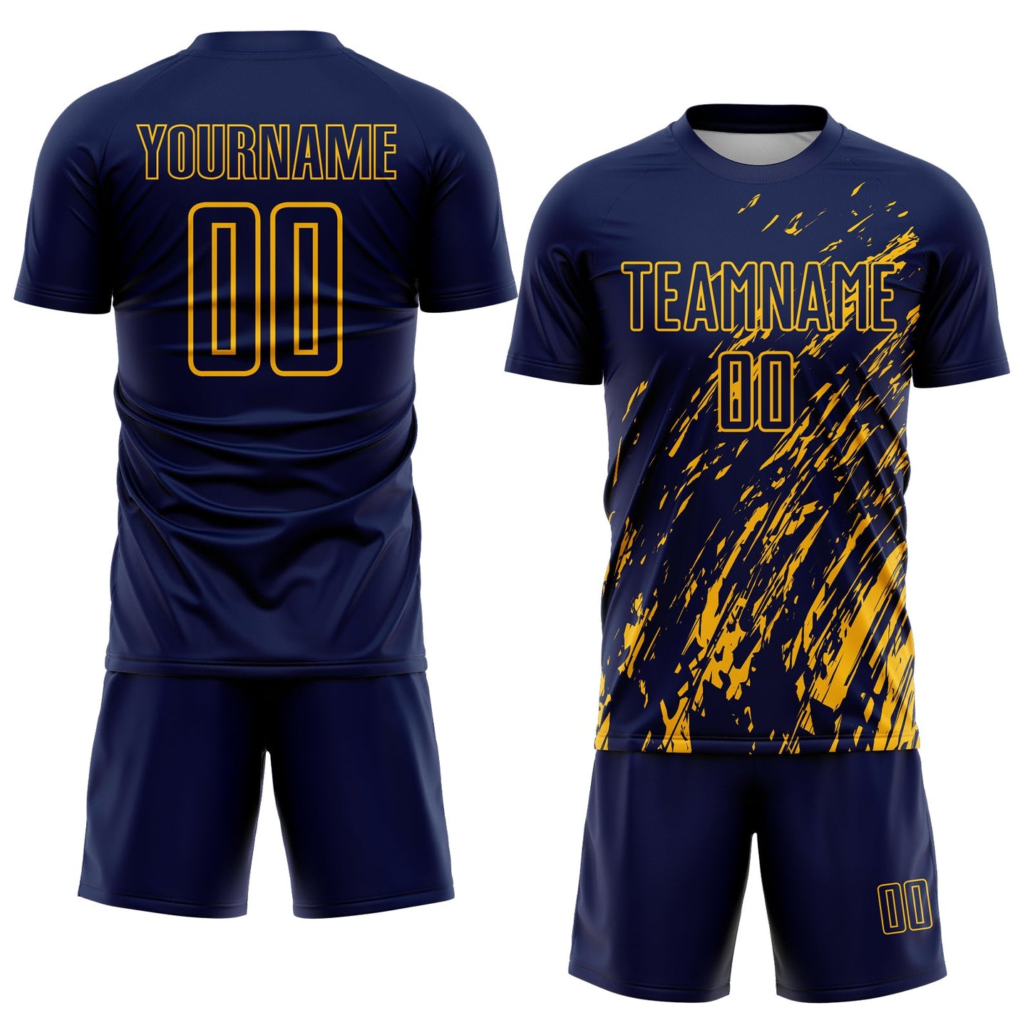 Custom Navy Gold Splash Sublimation Soccer Uniform Jersey view 2