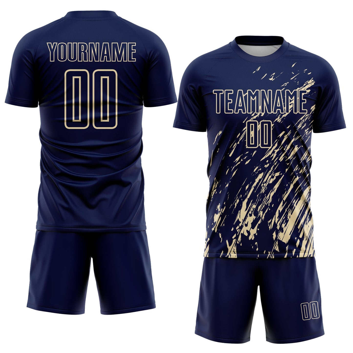 Custom Navy Cream Splash Sublimation Soccer Uniform Jersey view 2