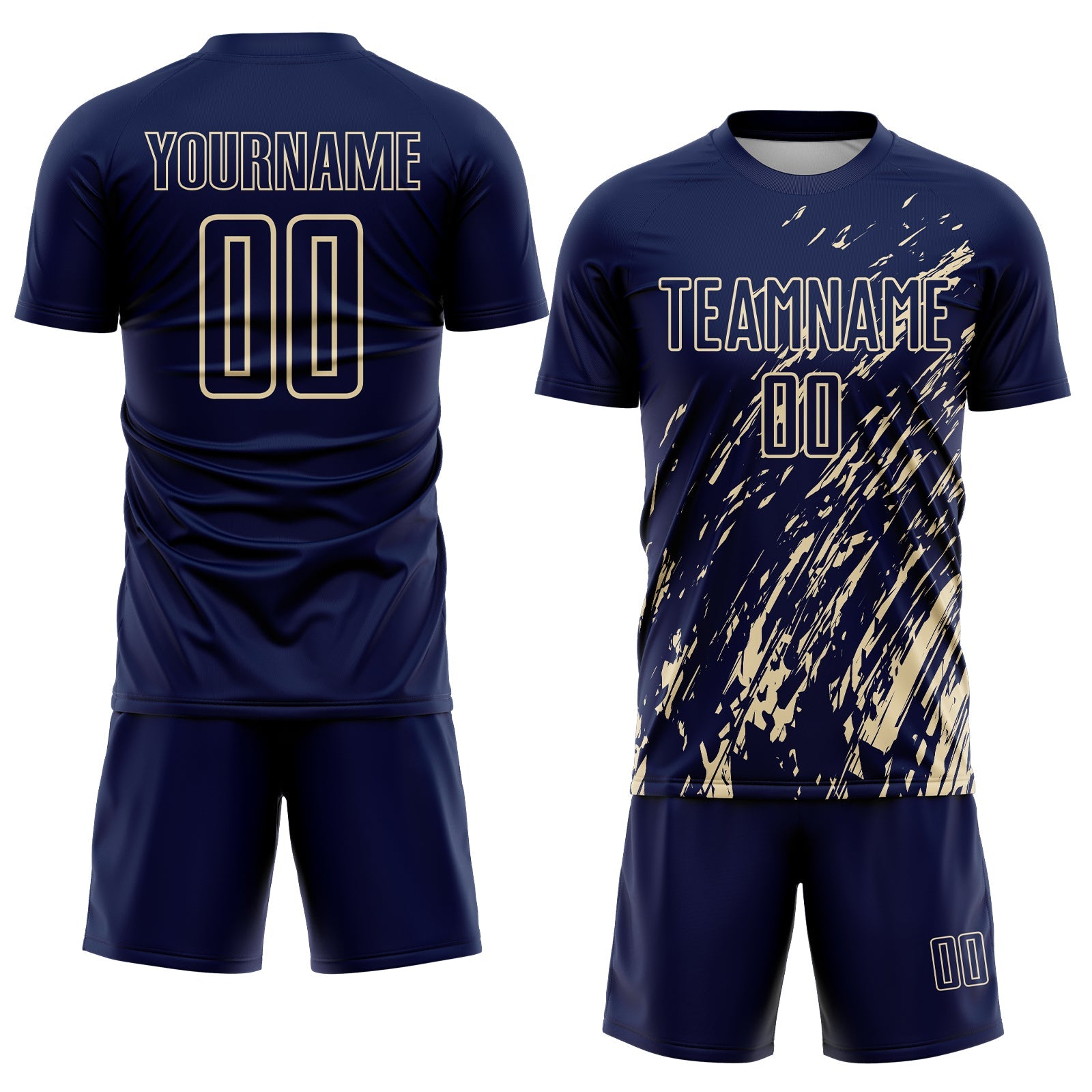Custom Navy Cream Splash Sublimation Soccer Uniform Jersey view 2