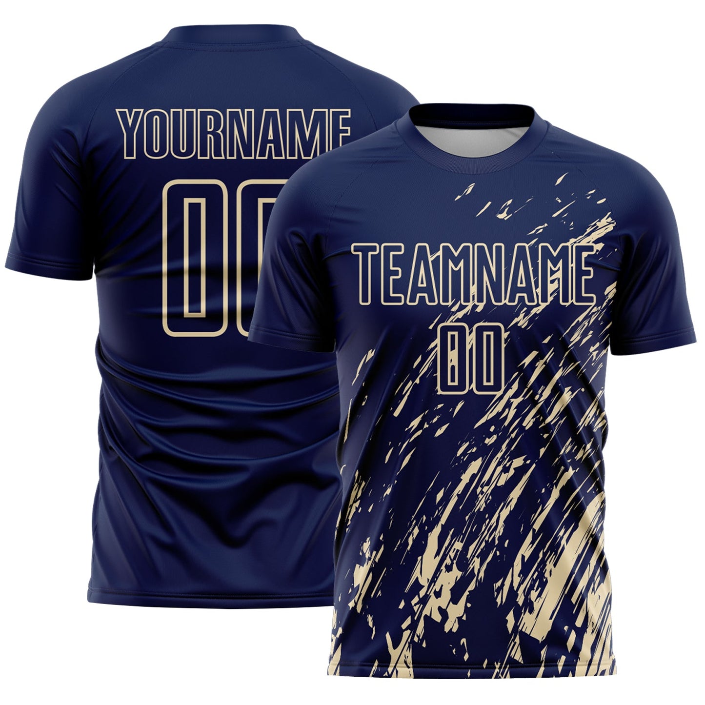 Custom Navy Cream Splash Sublimation Soccer Uniform Jersey - Main View