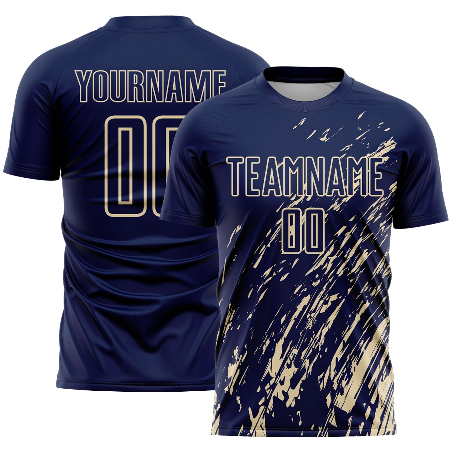 Custom Navy Cream Splash Sublimation Soccer Uniform Jersey - Main View