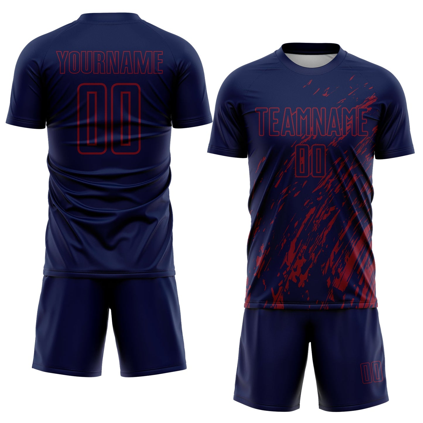 Custom Navy Crimson Splash Sublimation Soccer Uniform Jersey view 2