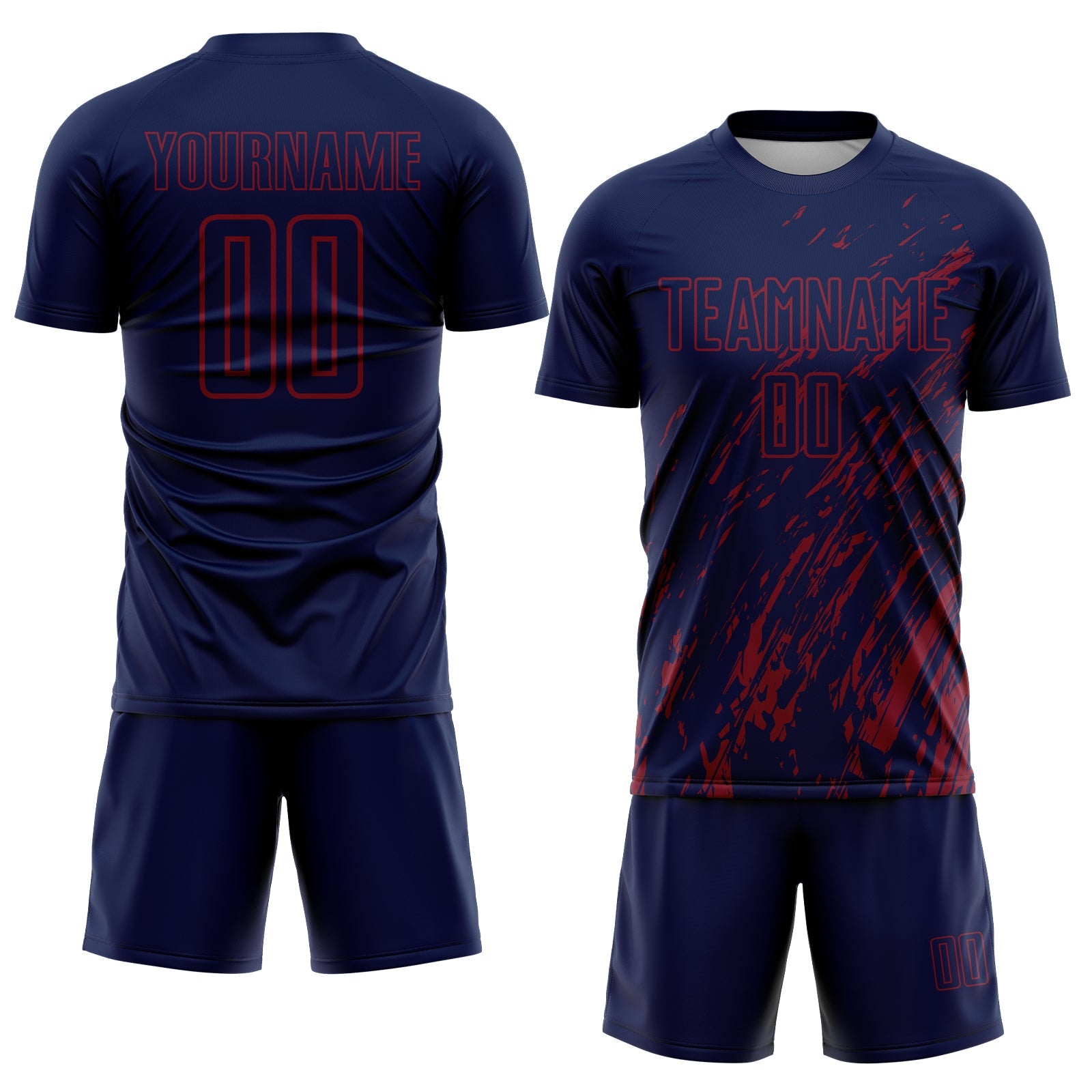 Custom Navy Crimson Splash Sublimation Soccer Uniform Jersey view 2