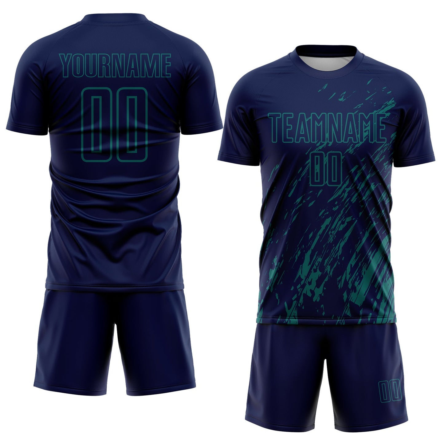 Custom Navy Teal Splash Sublimation Soccer Uniform Jersey view 2