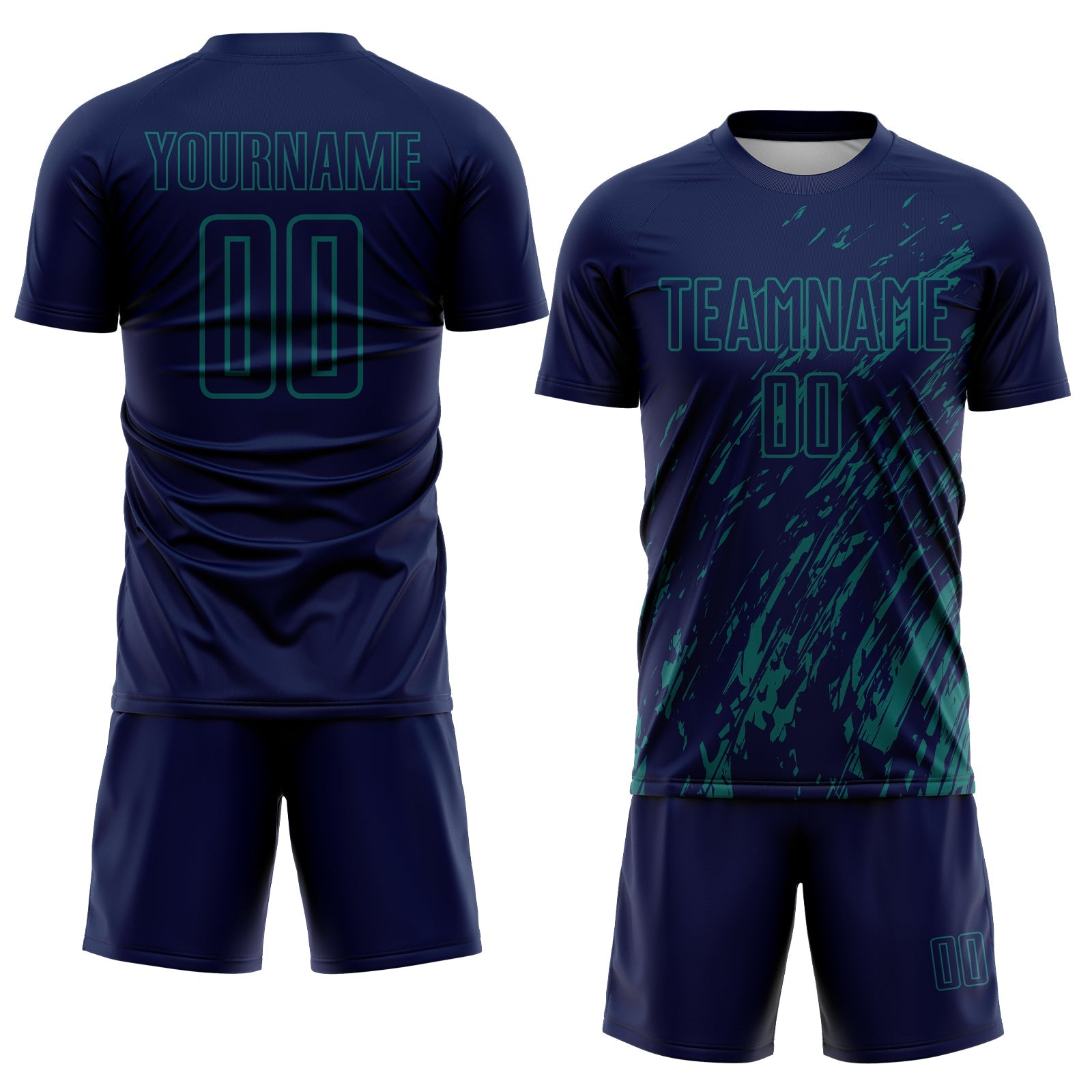 Custom Navy Teal Splash Sublimation Soccer Uniform Jersey view 2