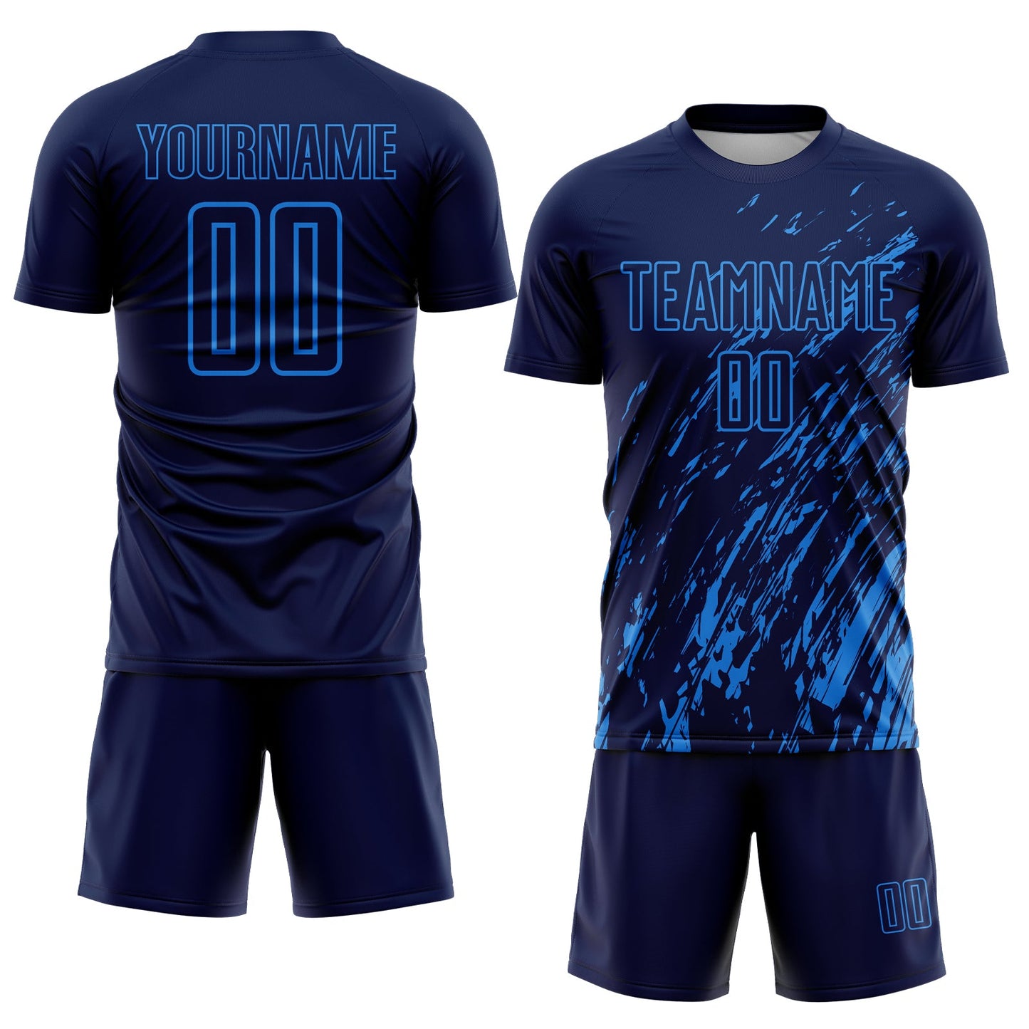 Custom Navy Powder Blue Splash Sublimation Soccer Uniform Jersey view 2