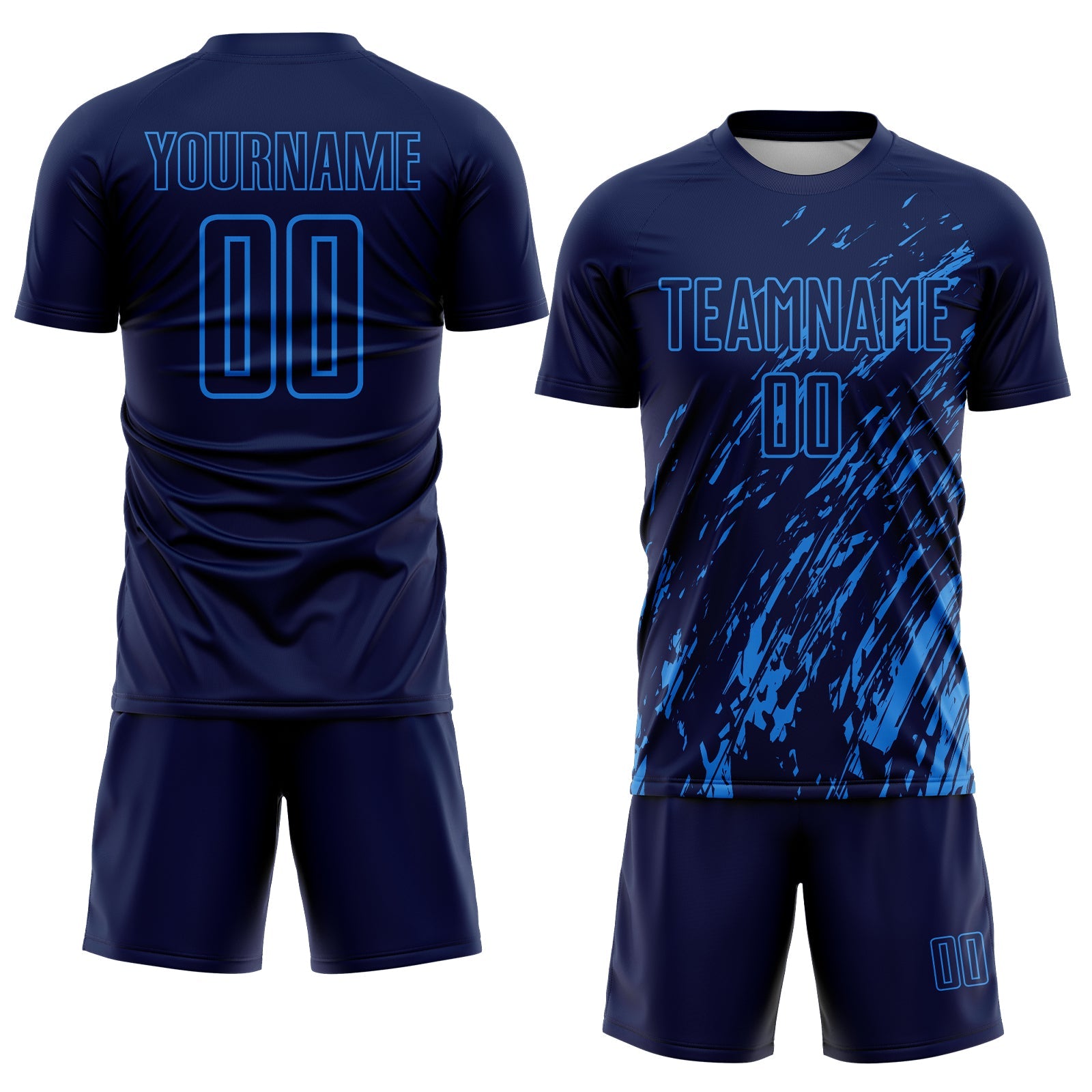 Custom Navy Powder Blue Splash Sublimation Soccer Uniform Jersey view 2