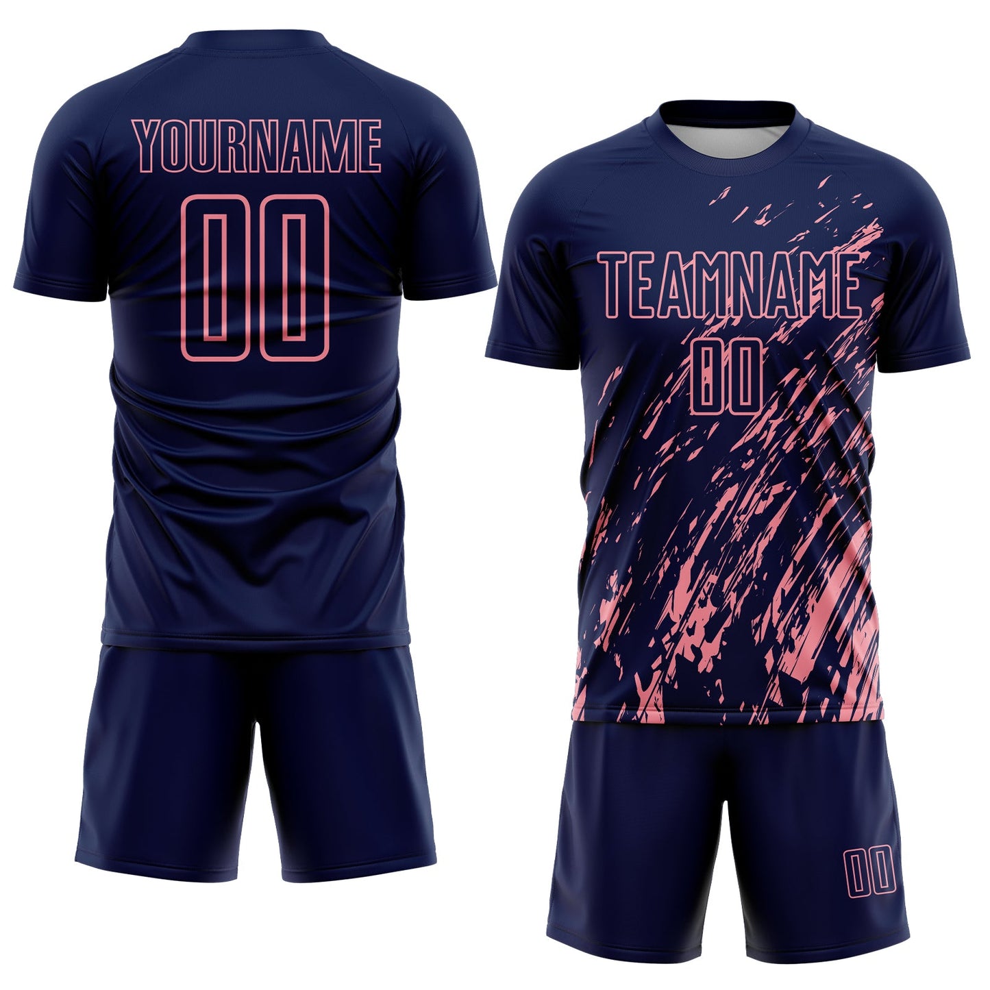 Custom Navy Medium Pink Splash Sublimation Soccer Uniform Jersey view 2