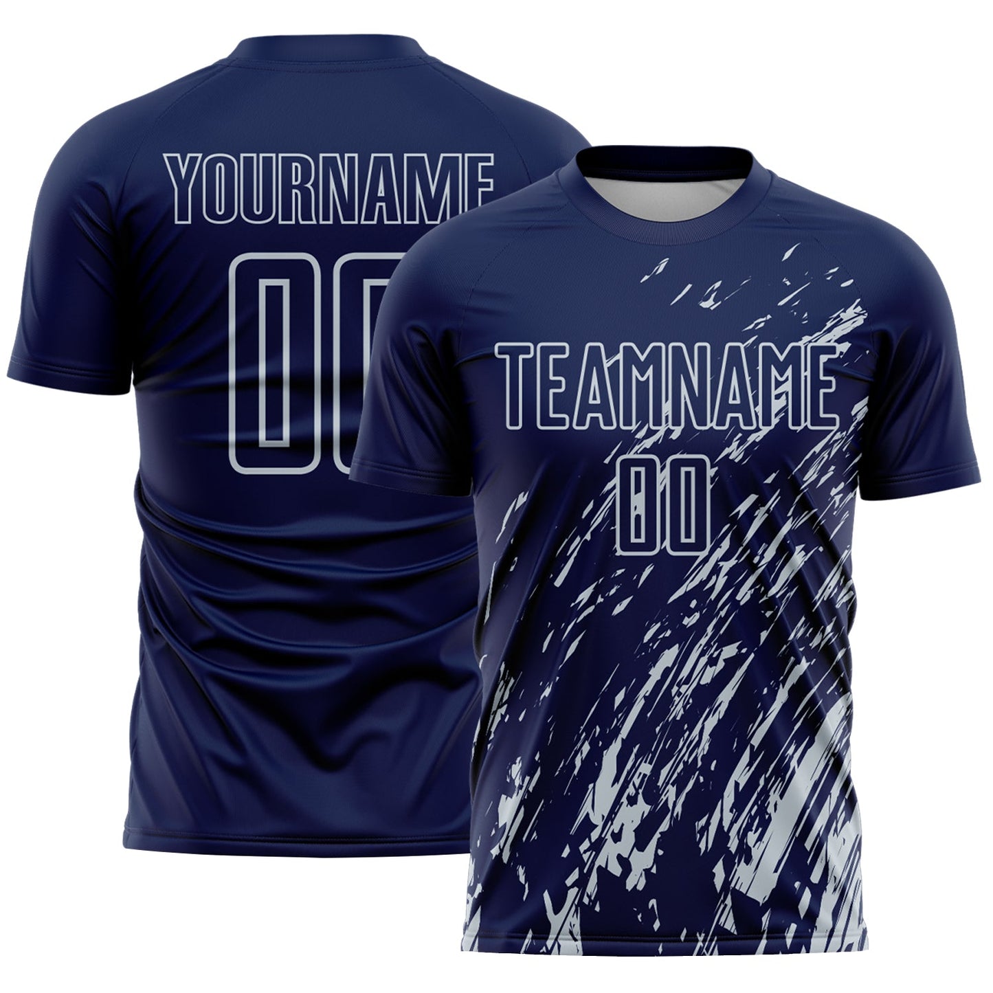 Custom Navy Silver Splash Sublimation Soccer Uniform Jersey - Main View