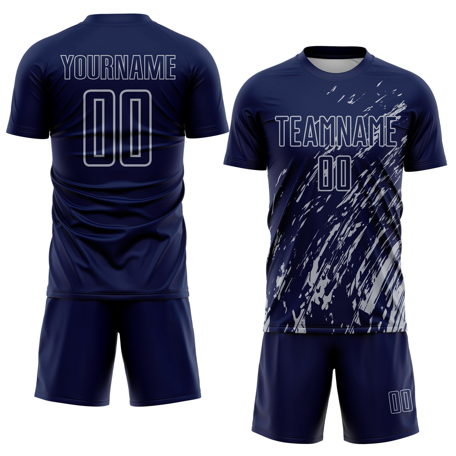 Custom Navy Gray Splash Sublimation Soccer Uniform Jersey view 2