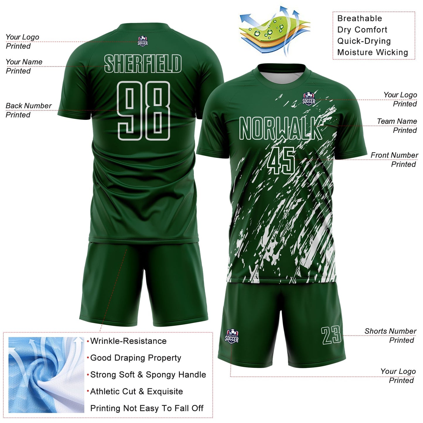 Custom Green White Splash Sublimation Soccer Uniform Jersey view 4