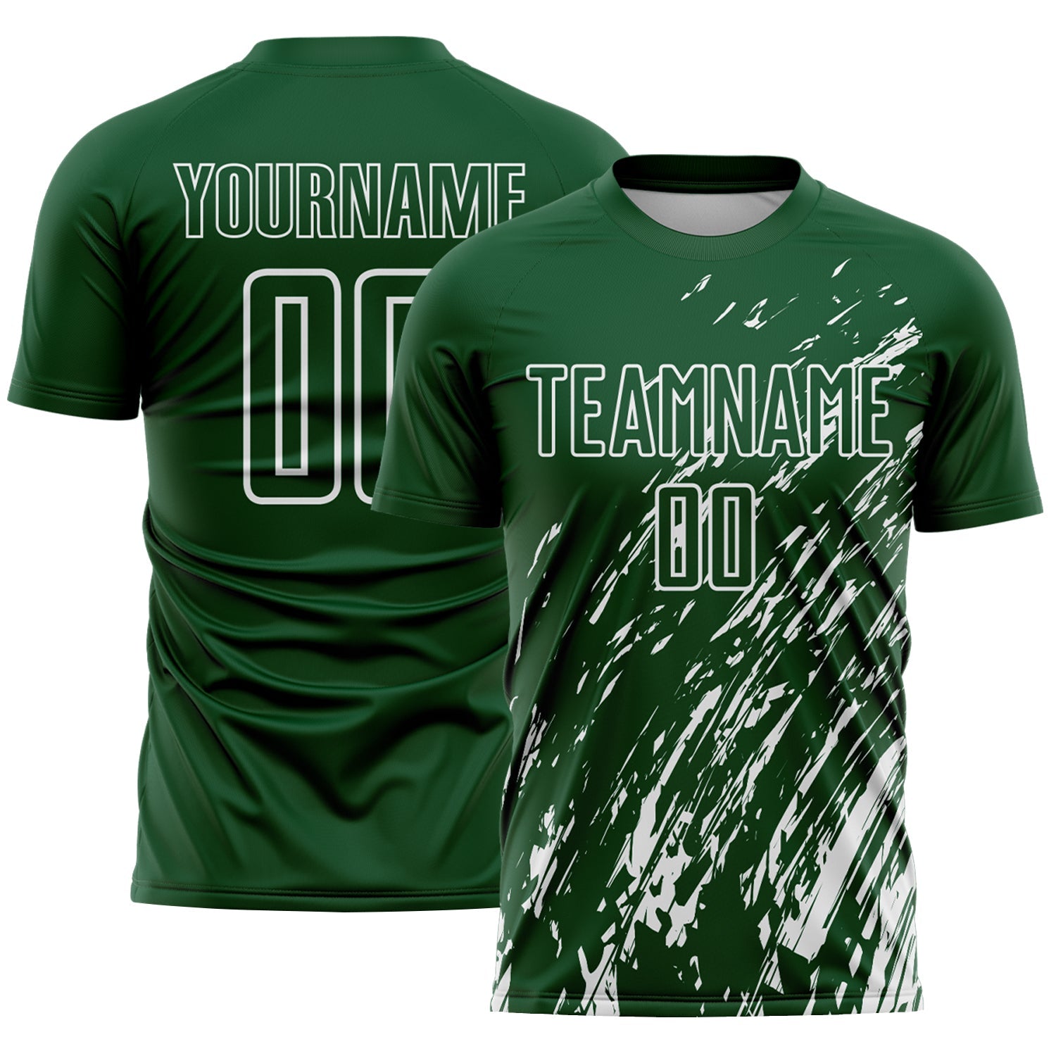 Custom Green White Splash Sublimation Soccer Uniform Jersey - Main View