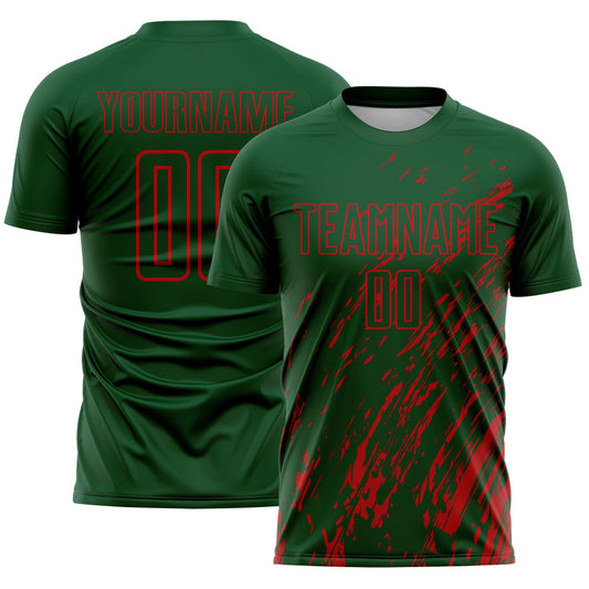 Custom Green Red Splash Sublimation Soccer Uniform Jersey - Main View
