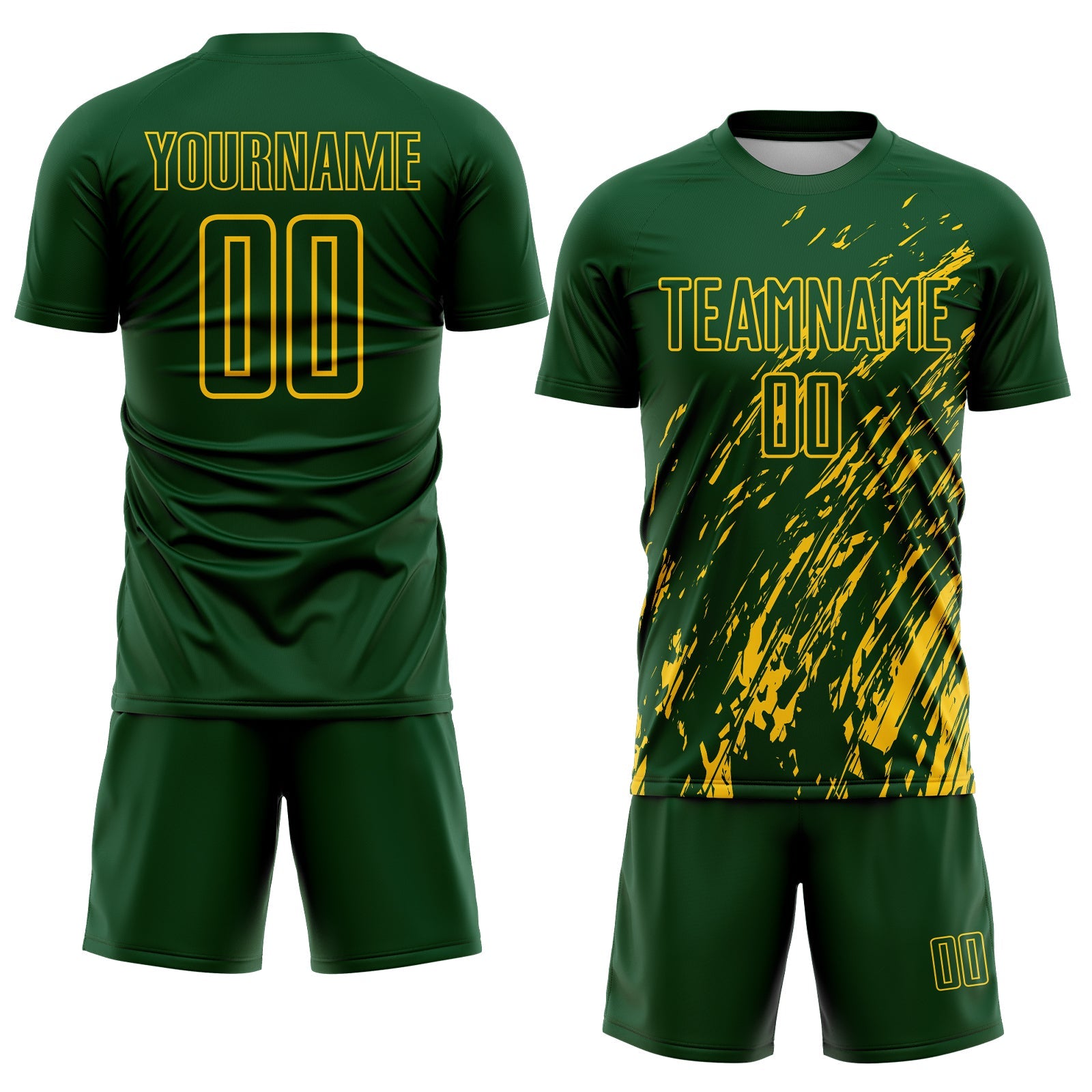 Custom Green Yellow Splash Sublimation Soccer Uniform Jersey view 2