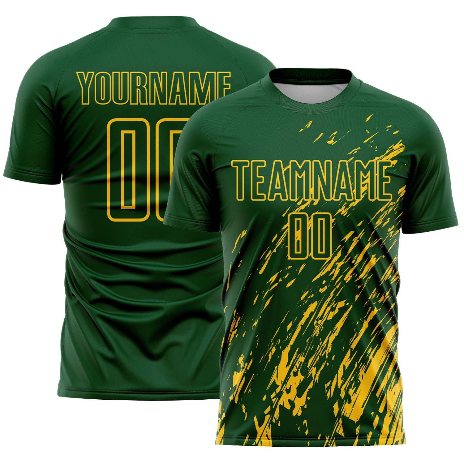 Custom Green Yellow Splash Sublimation Soccer Uniform Jersey - Main View
