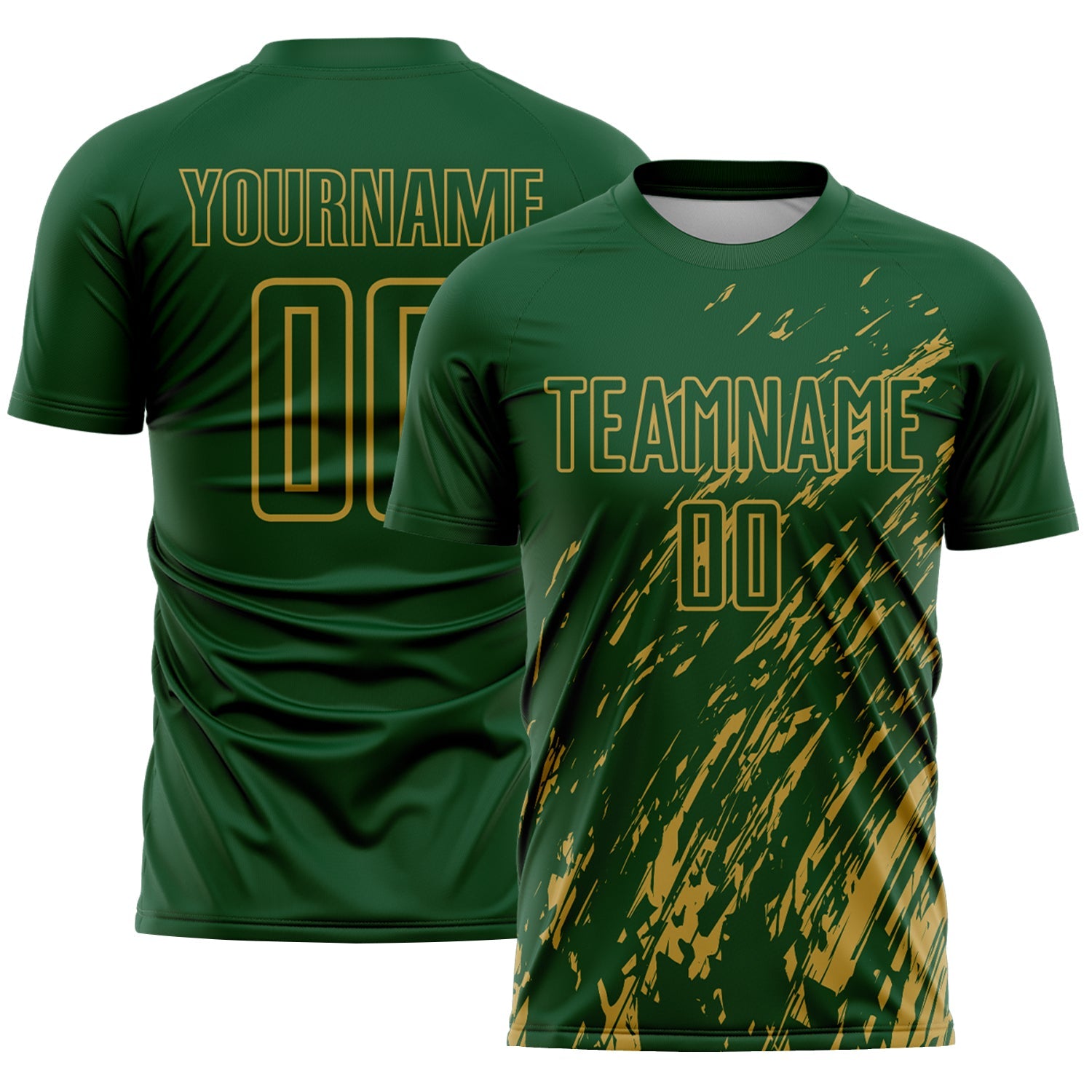 Custom Green Old Gold Splash Sublimation Soccer Uniform Jersey - Main View