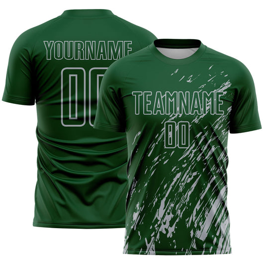 Custom Green Gray Splash Sublimation Soccer Uniform Jersey - Main View