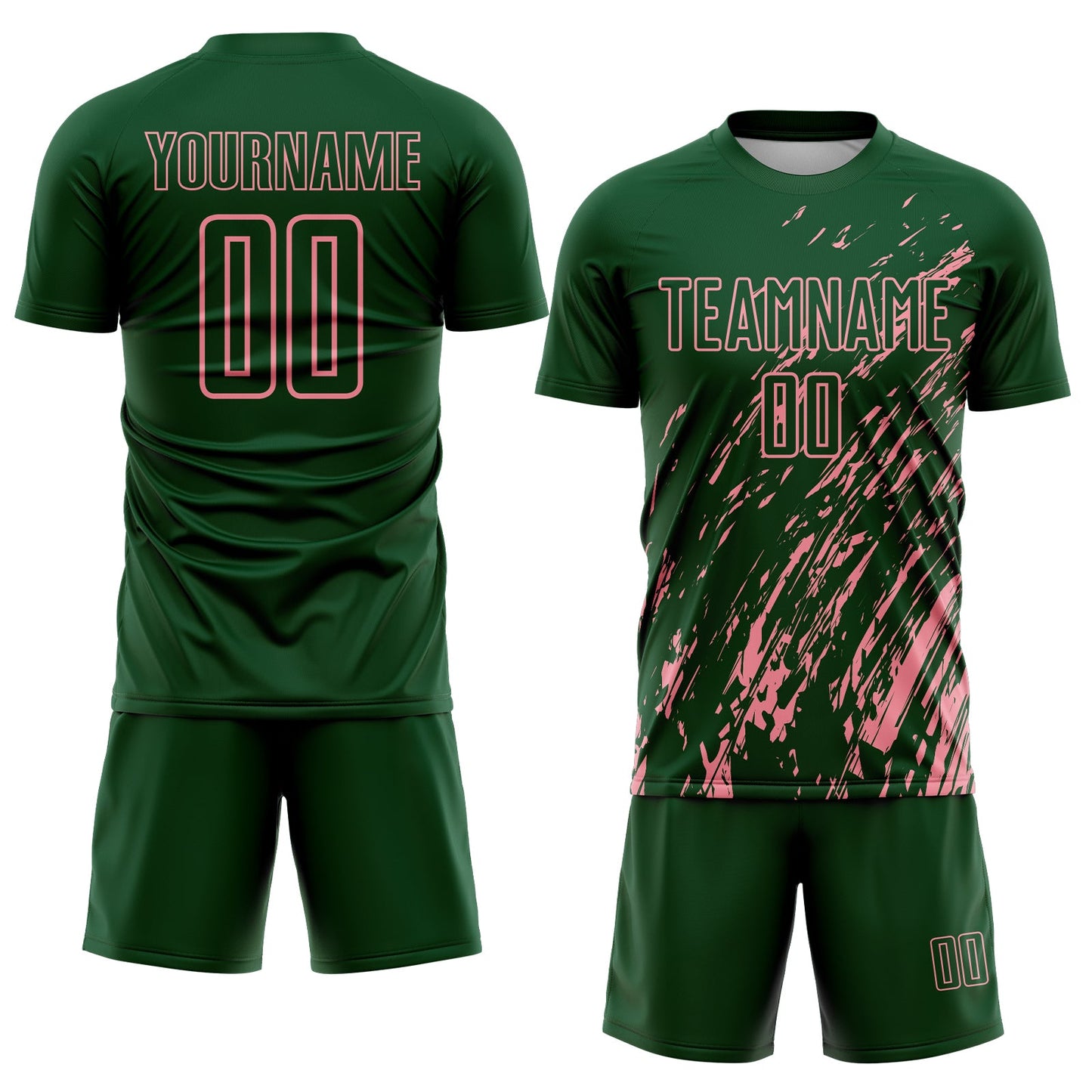 Custom Green Medium Pink Splash Sublimation Soccer Uniform Jersey view 2