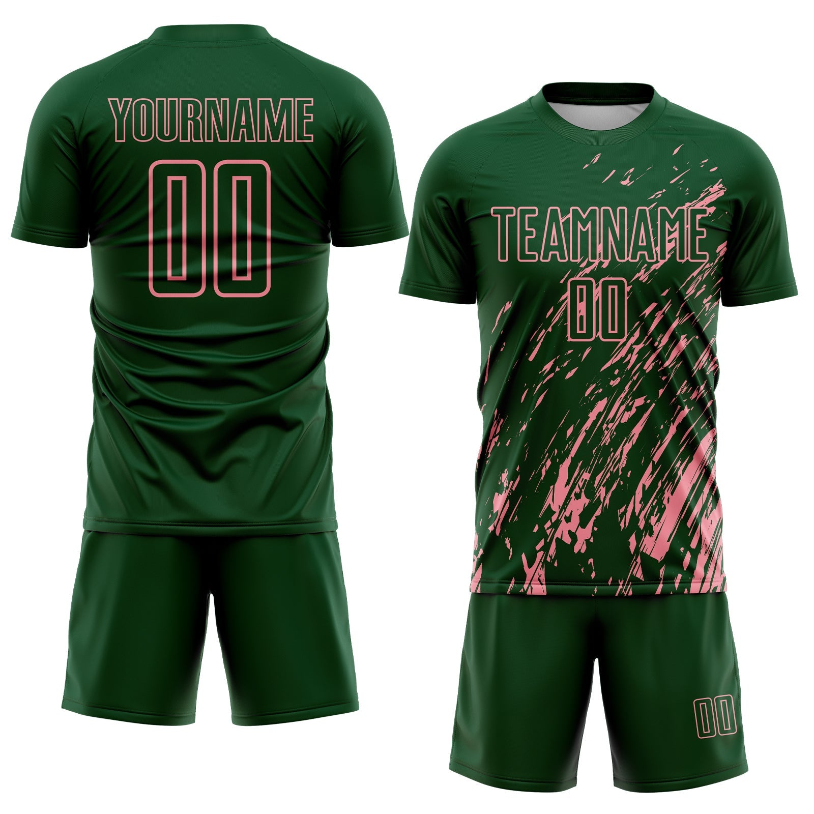 Custom Green Medium Pink Splash Sublimation Soccer Uniform Jersey view 2