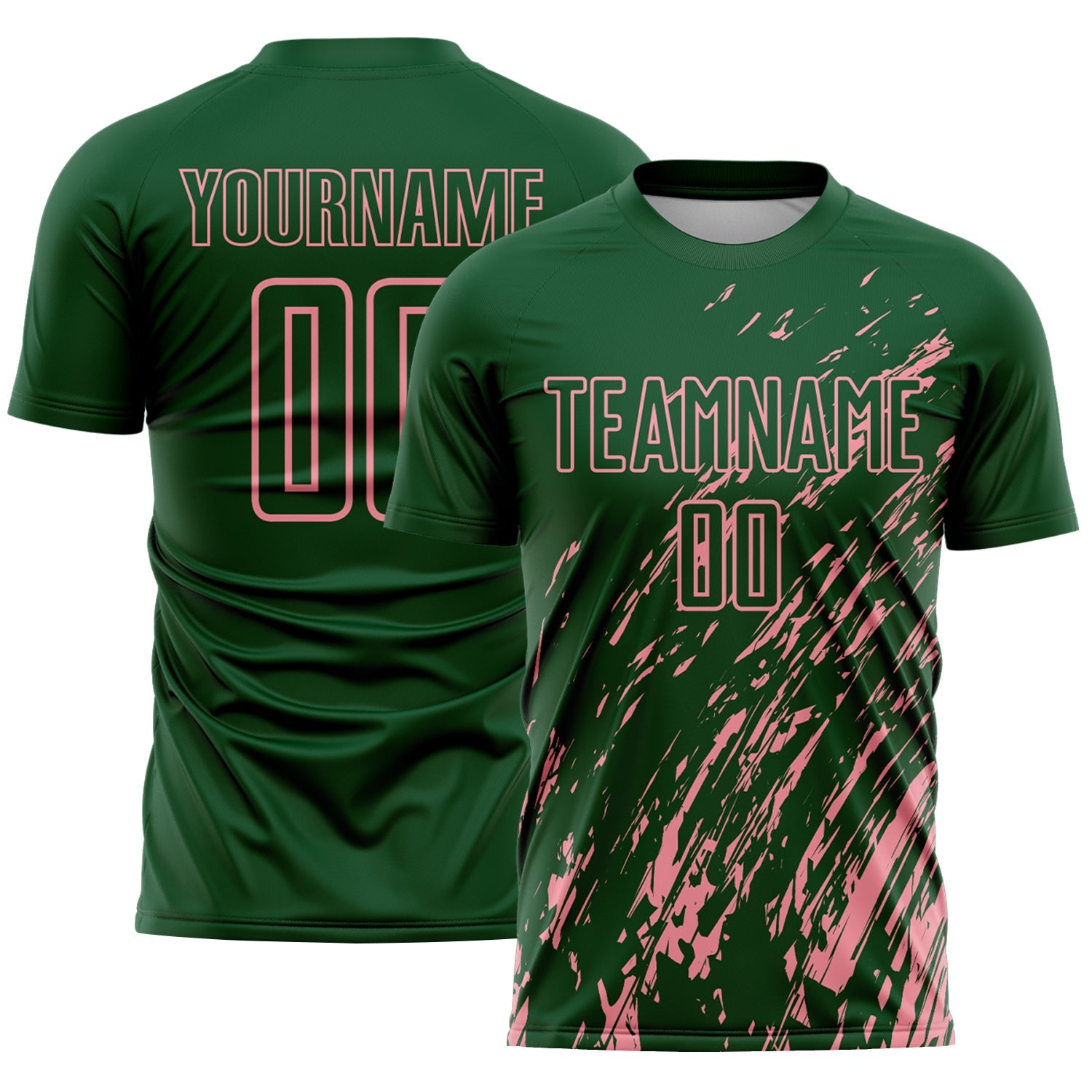 Custom Green Medium Pink Splash Sublimation Soccer Uniform Jersey - Main View
