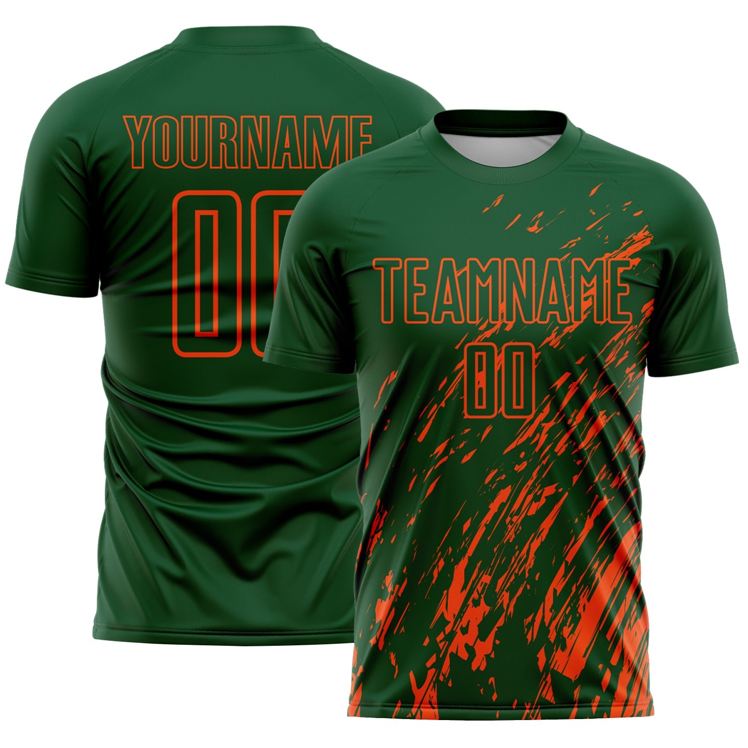 Custom Green Orange Splash Sublimation Soccer Uniform Jersey - Main View