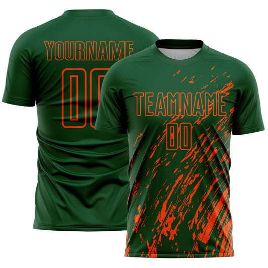Custom Green Orange Splash Sublimation Soccer Uniform Jersey - Main View