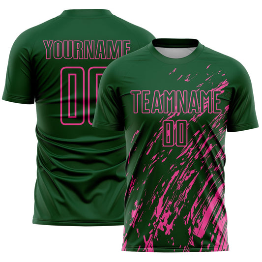 Custom Green Pink Splash Sublimation Soccer Uniform Jersey - Main View