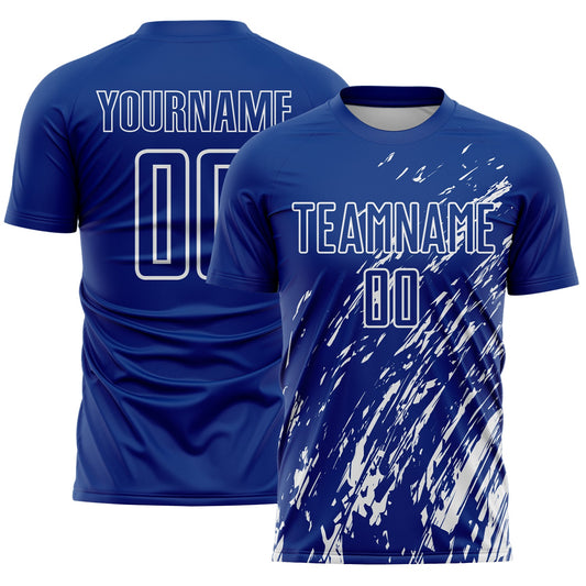 Custom Royal White Splash Sublimation Soccer Uniform Jersey - Main View