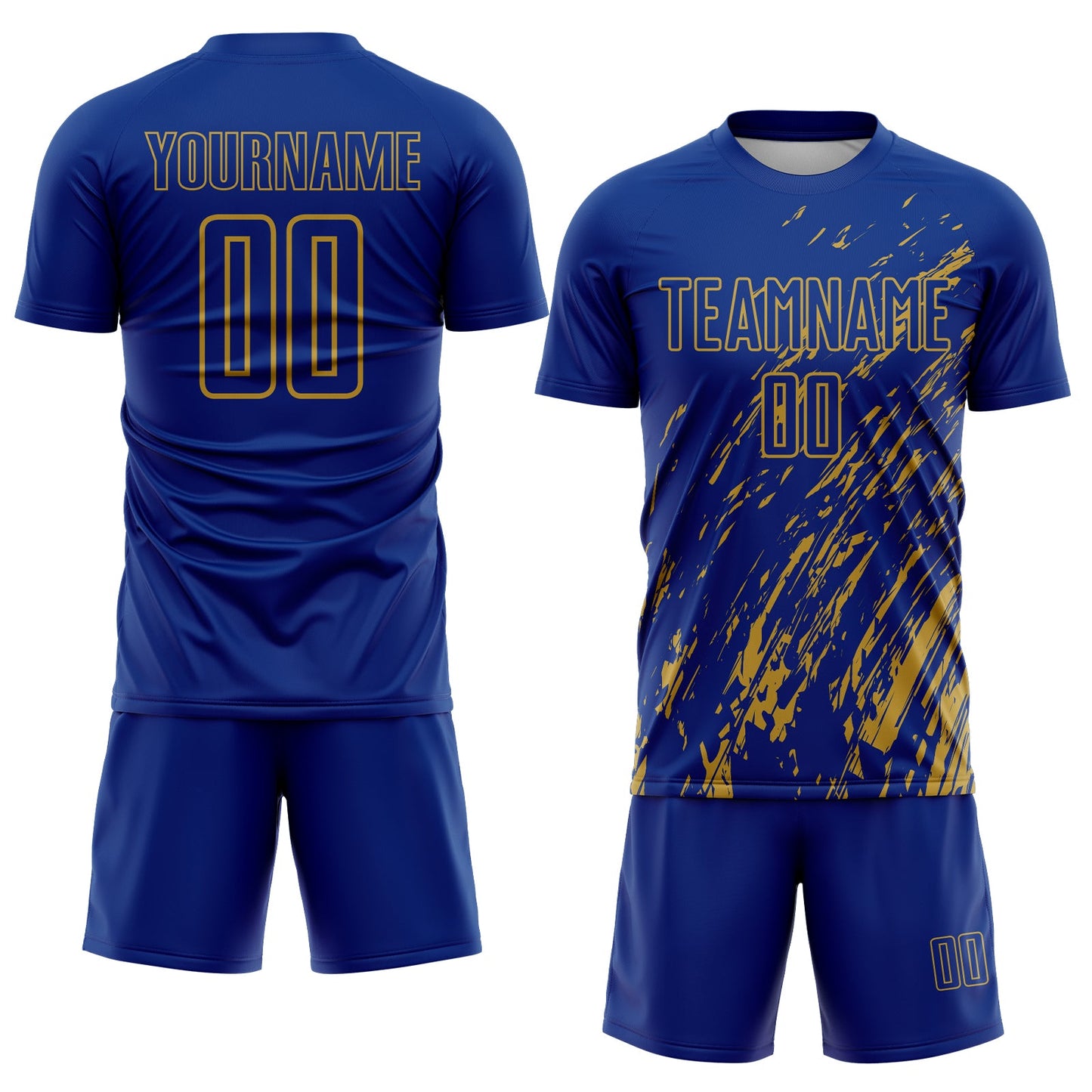Custom Royal Old Gold Splash Sublimation Soccer Uniform Jersey view 2