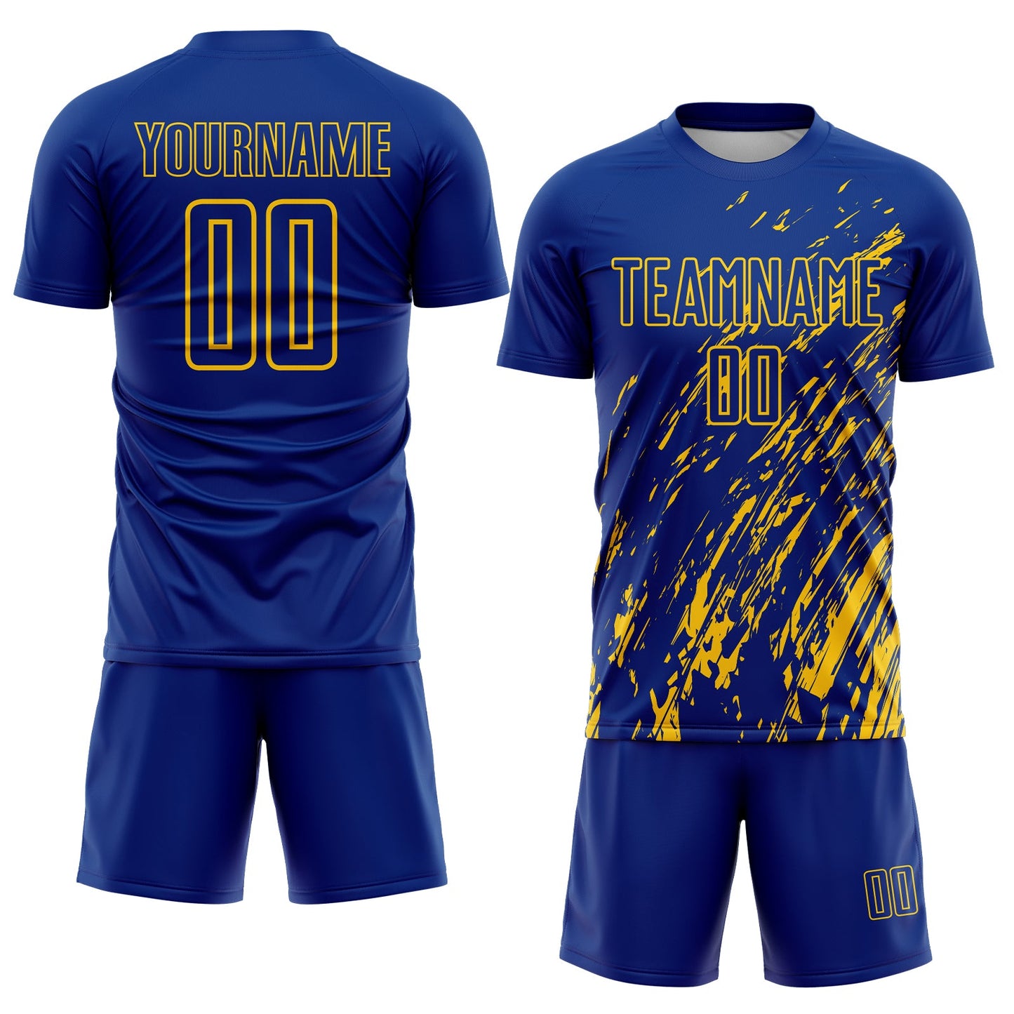 Custom Royal Yellow Splash Sublimation Soccer Uniform Jersey view 2