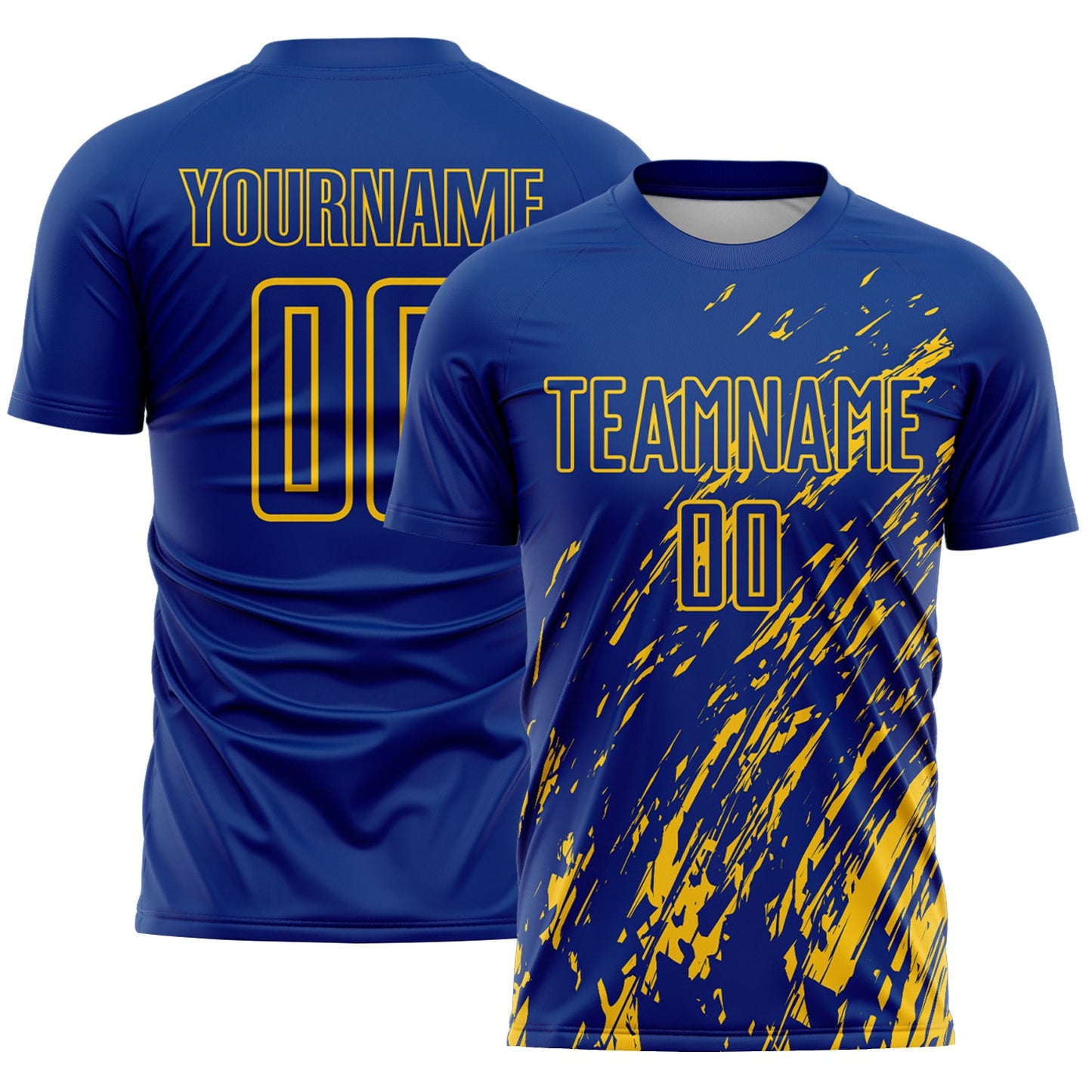 Custom Royal Yellow Splash Sublimation Soccer Uniform Jersey - Main View