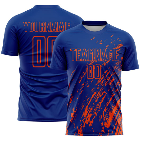 Custom Royal Orange Splash Sublimation Soccer Uniform Jersey - Main View