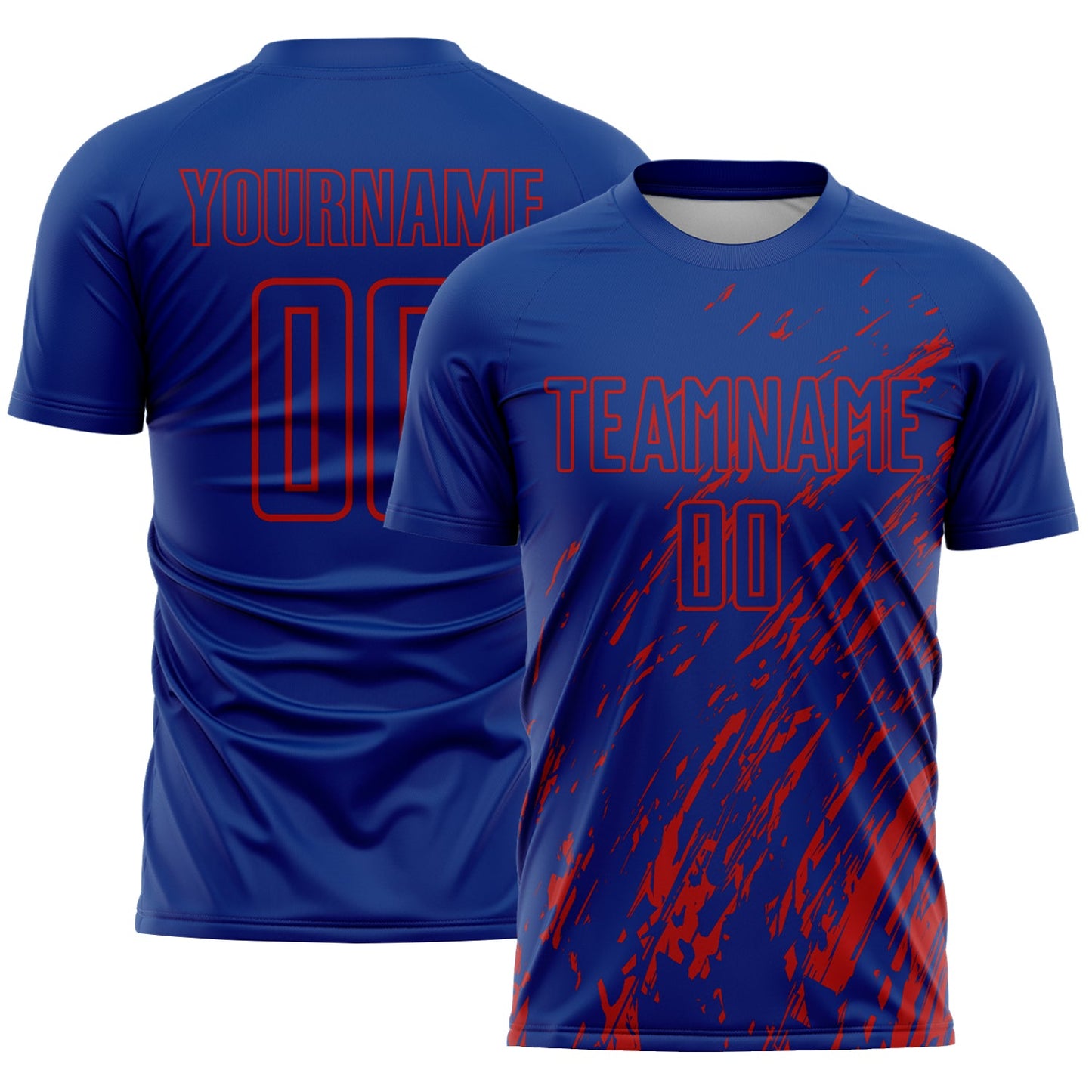 Custom Royal Red Splash Sublimation Soccer Uniform Jersey - Main View