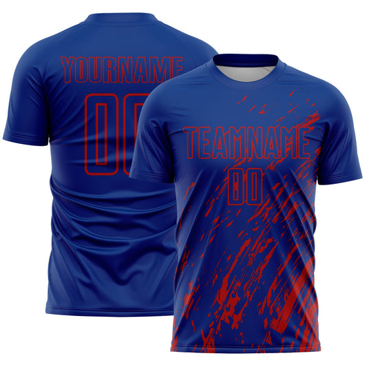 Custom Royal Red Splash Sublimation Soccer Uniform Jersey - Main View