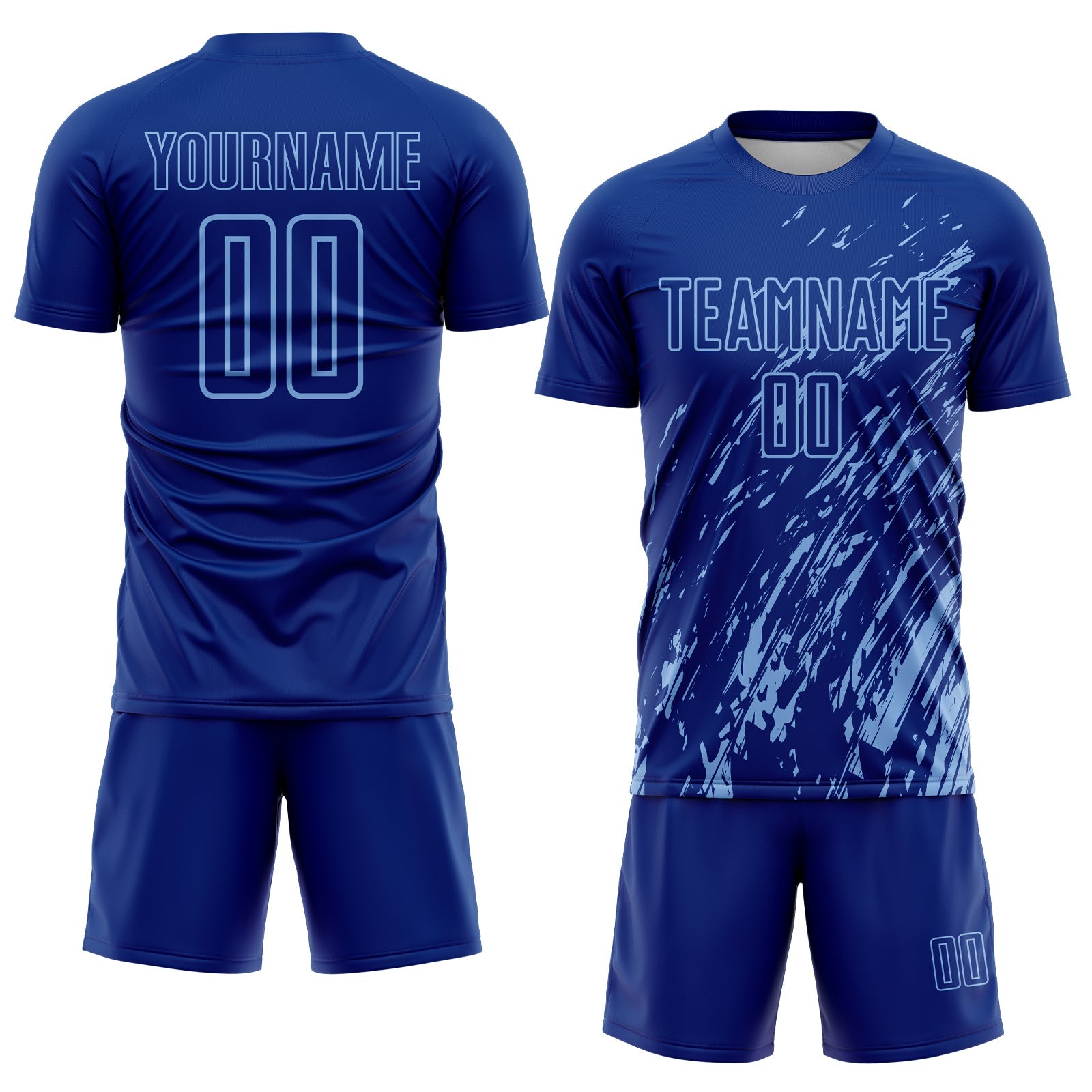 Custom Royal Light Blue Splash Sublimation Soccer Uniform Jersey view 2