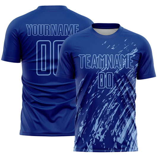 Custom Royal Light Blue Splash Sublimation Soccer Uniform Jersey - Main View