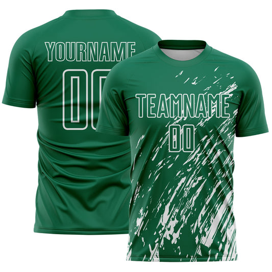 Custom Kelly Green White Splash Sublimation Soccer Uniform Jersey - Main View