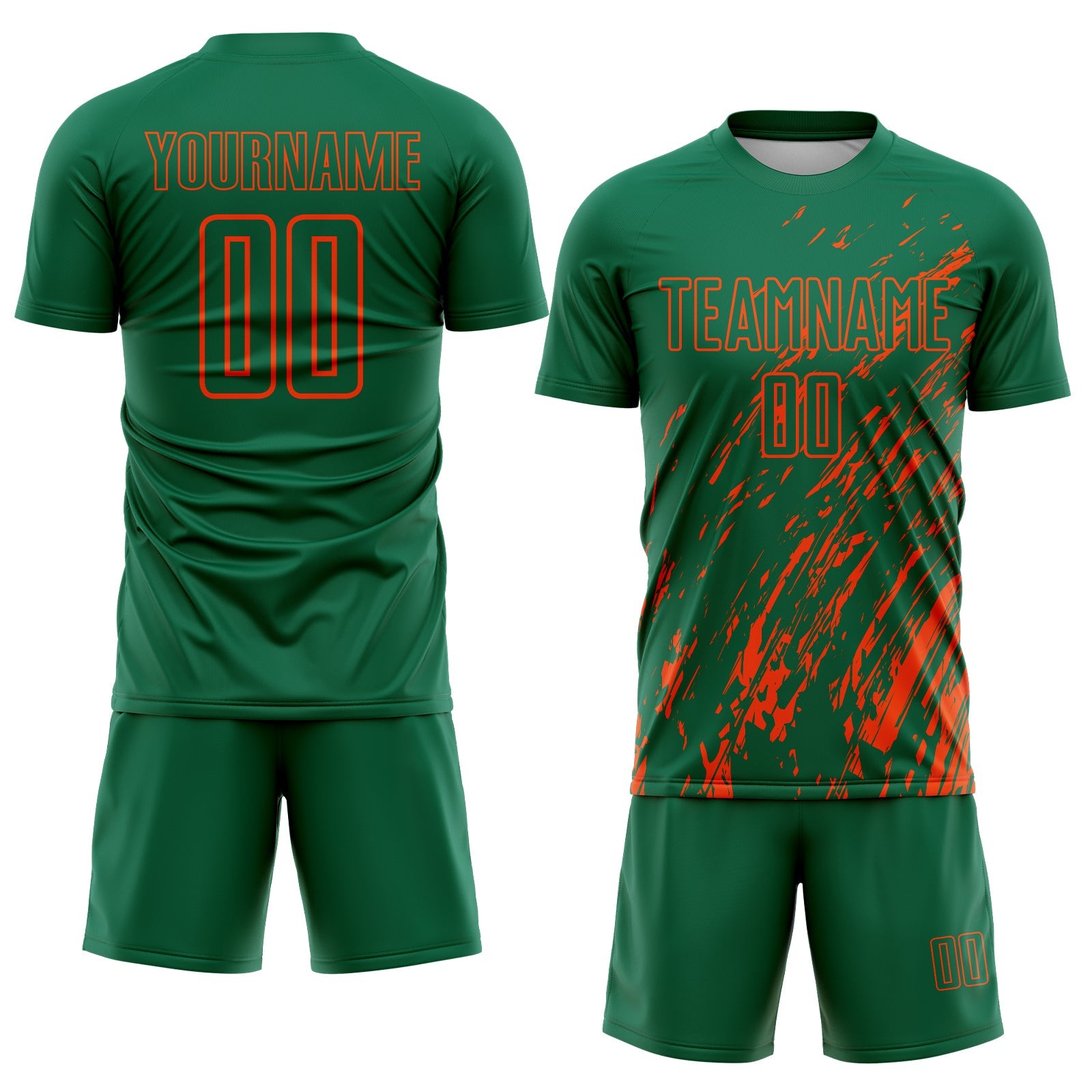 Custom Kelly Green Orange Splash Sublimation Soccer Uniform Jersey view 2