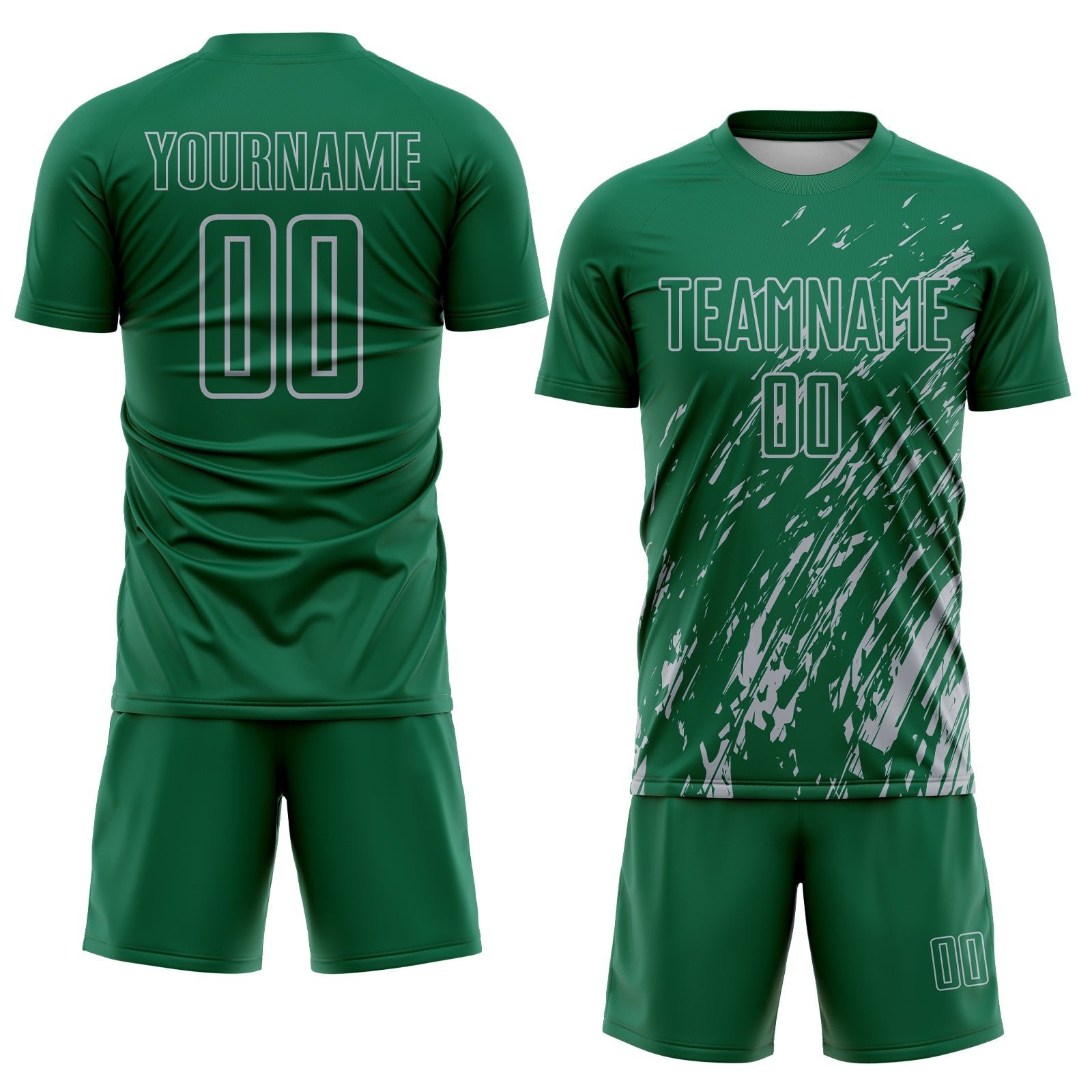 Custom Kelly Green Gray Splash Sublimation Soccer Uniform Jersey view 2