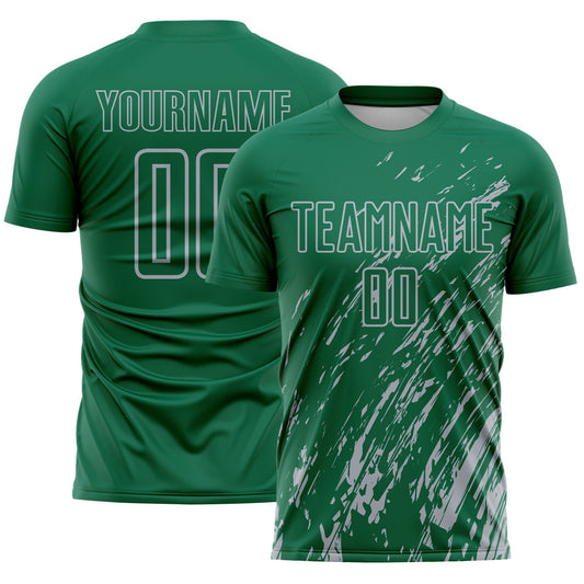 Custom Kelly Green Gray Splash Sublimation Soccer Uniform Jersey - Main View