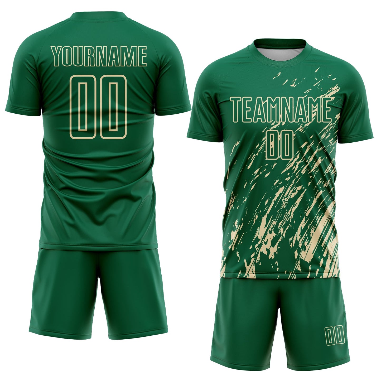 Custom Kelly Green Cream Splash Sublimation Soccer Uniform Jersey view 2