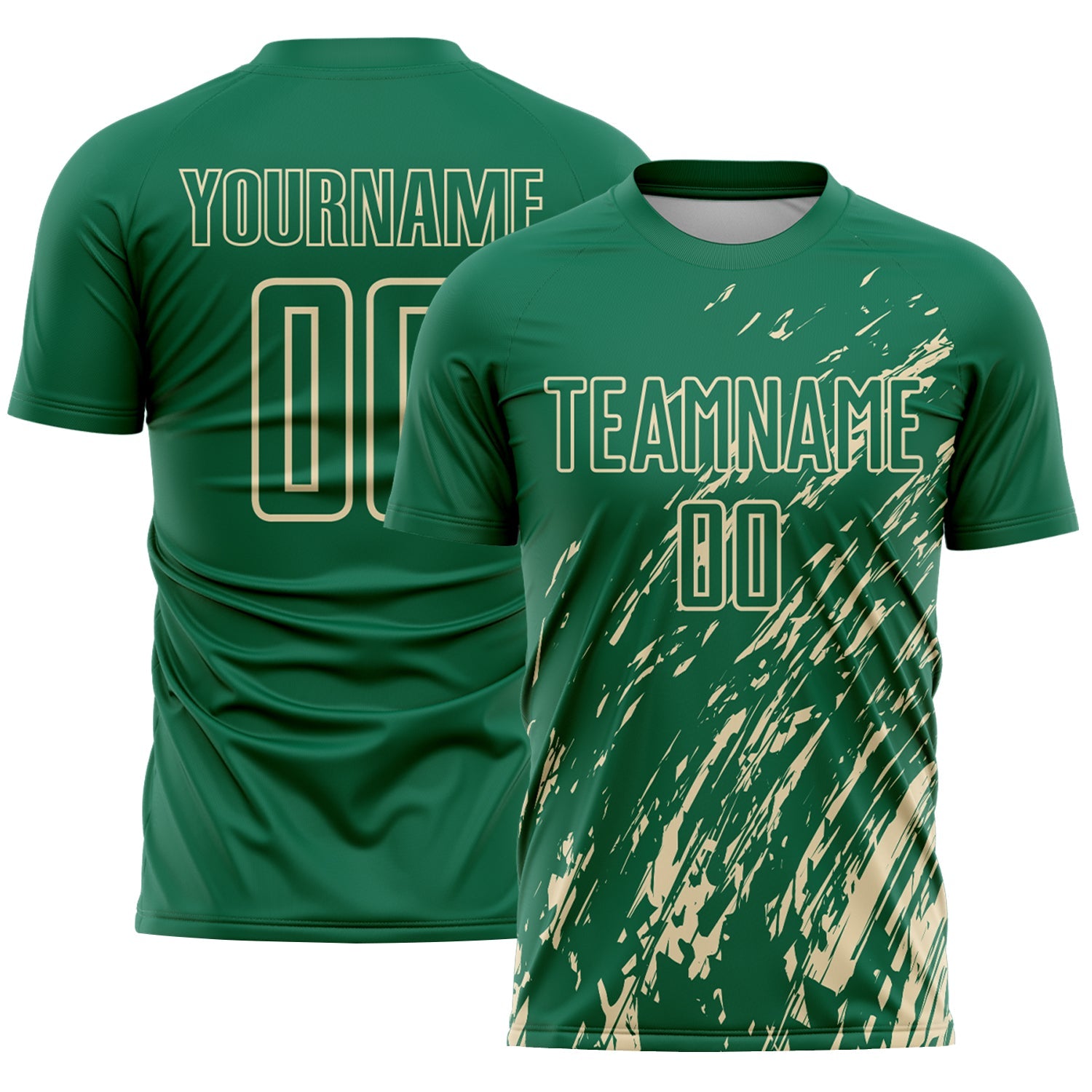 Custom Kelly Green Cream Splash Sublimation Soccer Uniform Jersey - Main View