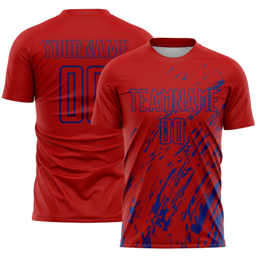 Custom Red Royal Splash Sublimation Soccer Uniform Jersey - Main View