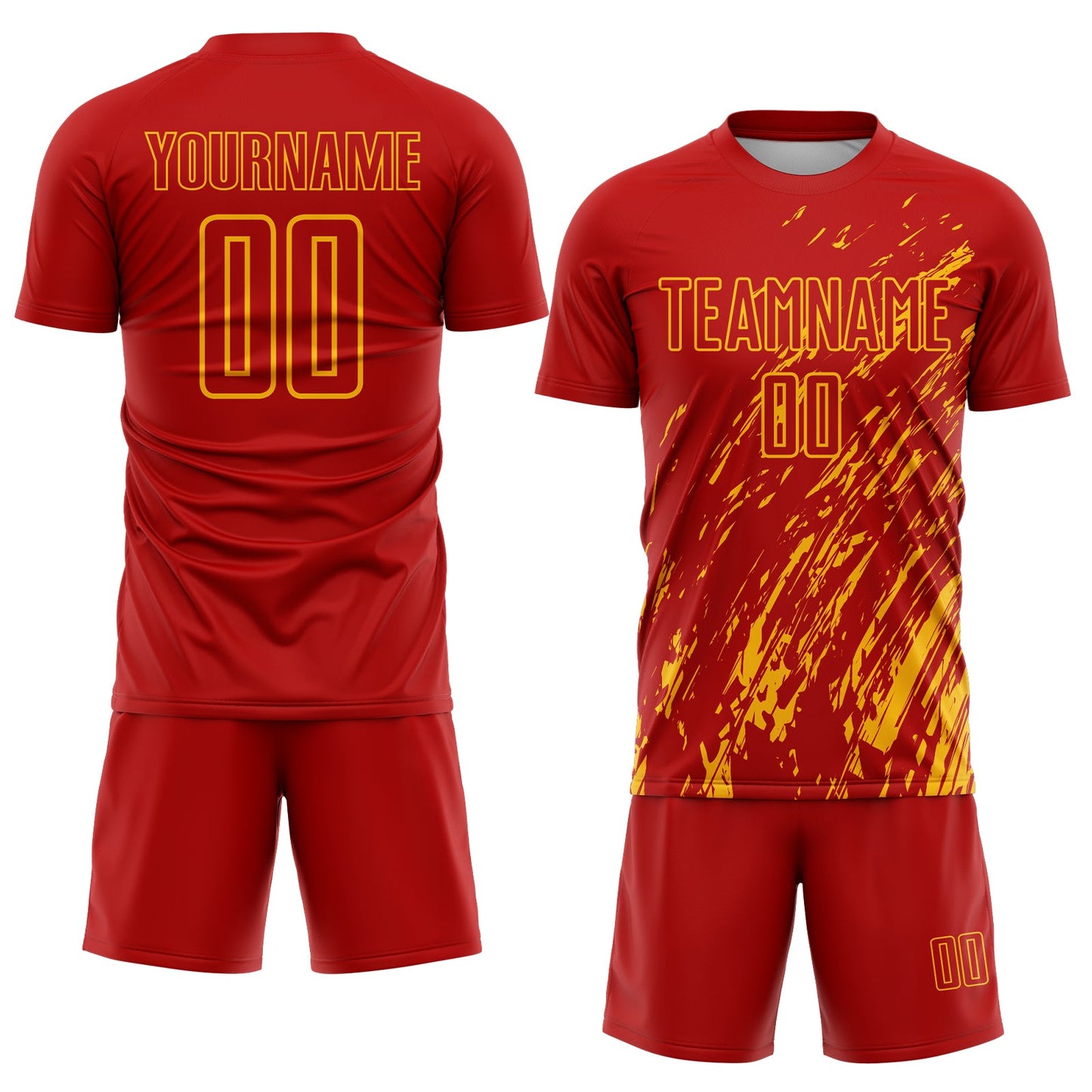Custom Red Gold Splash Sublimation Soccer Uniform Jersey view 2