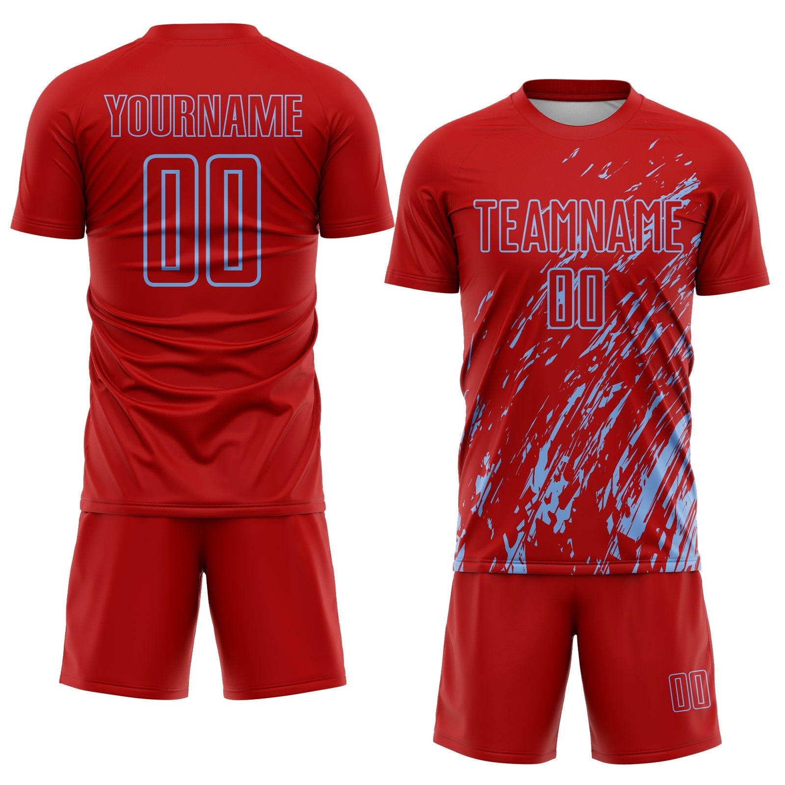 Custom Red Light Blue Splash Sublimation Soccer Uniform Jersey view 2