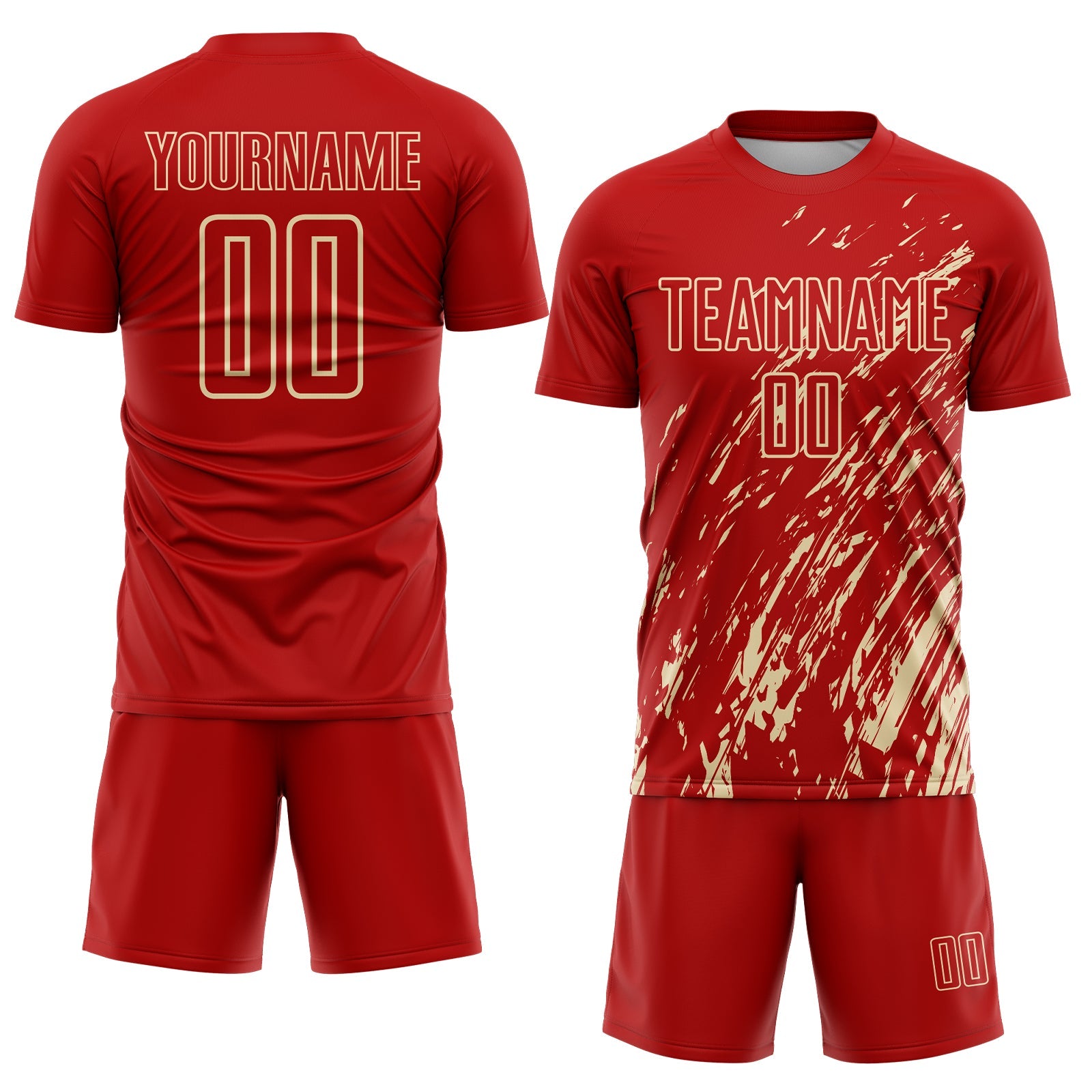Custom Red Cream Splash Sublimation Soccer Uniform Jersey view 2