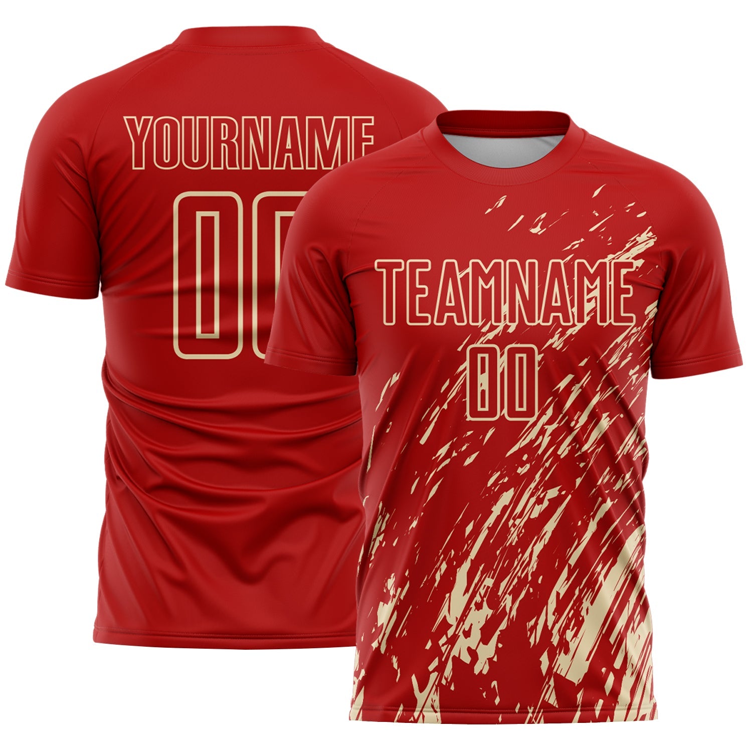 Custom Red Cream Splash Sublimation Soccer Uniform Jersey - Main View