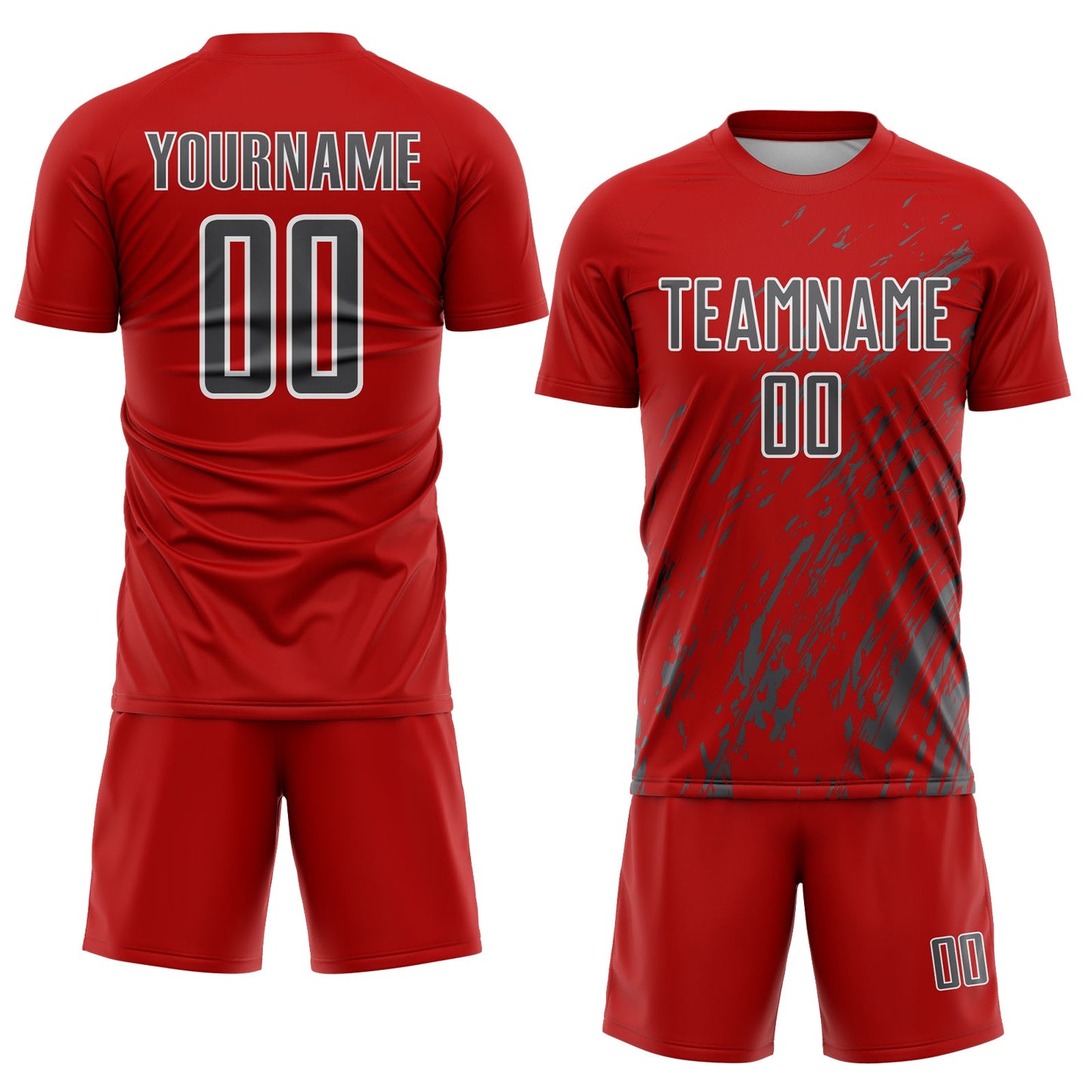 Custom Red Steel Gray-White Splash Sublimation Soccer Uniform Jersey view 2